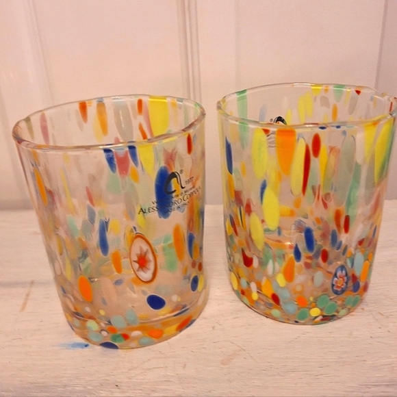 2 Murano Drinking Glasses Millefiori Glass Cups Tumblers Made Italy Millefiori - Picture 11 of 16